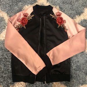 Satin Floral Bomber Jacket